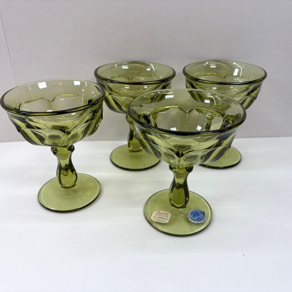 Imperial Glass Old Williamsburg Verde Green Sherbet Glasses Set 4 Vintage 4.75"